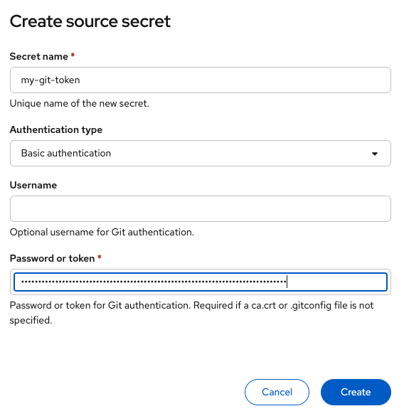 Create git token