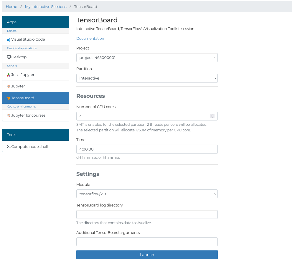 TensorBoard options