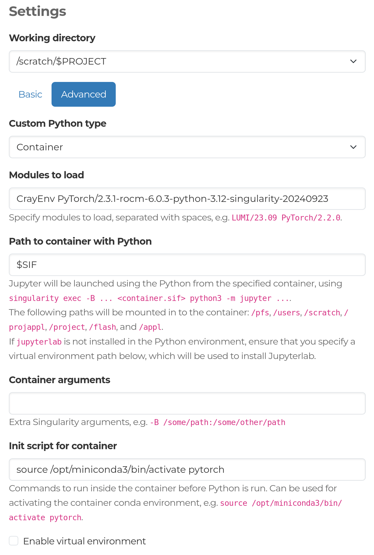 Jupyter advanced settings